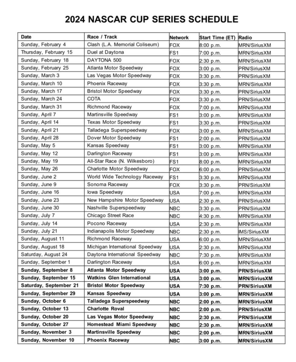 NASCAR 2024 Cup Series schedule has been released Jacen Lemmy